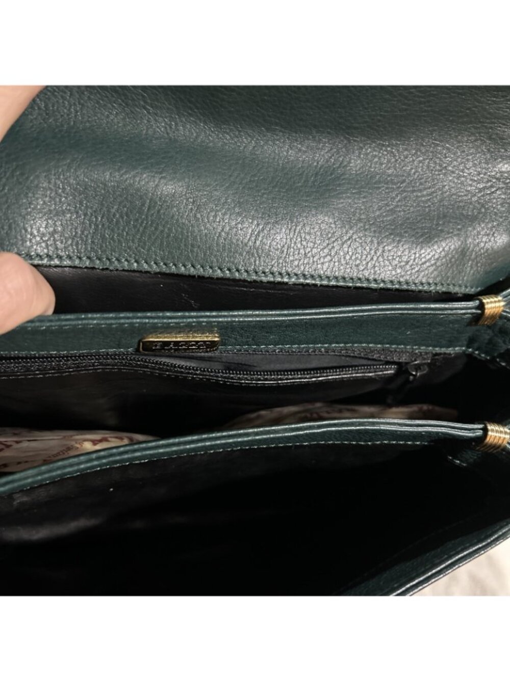 VTG BALLY Green Pebbled Leather Crossbody Bag Gold Logo Made in Italy Dust Bag - Picture 6 of 16